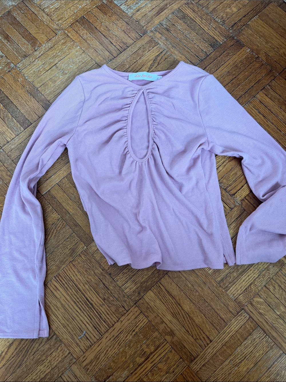 Lisa Says Gah Dusty Pink Ribbed Long Sleeve Keyhole Top